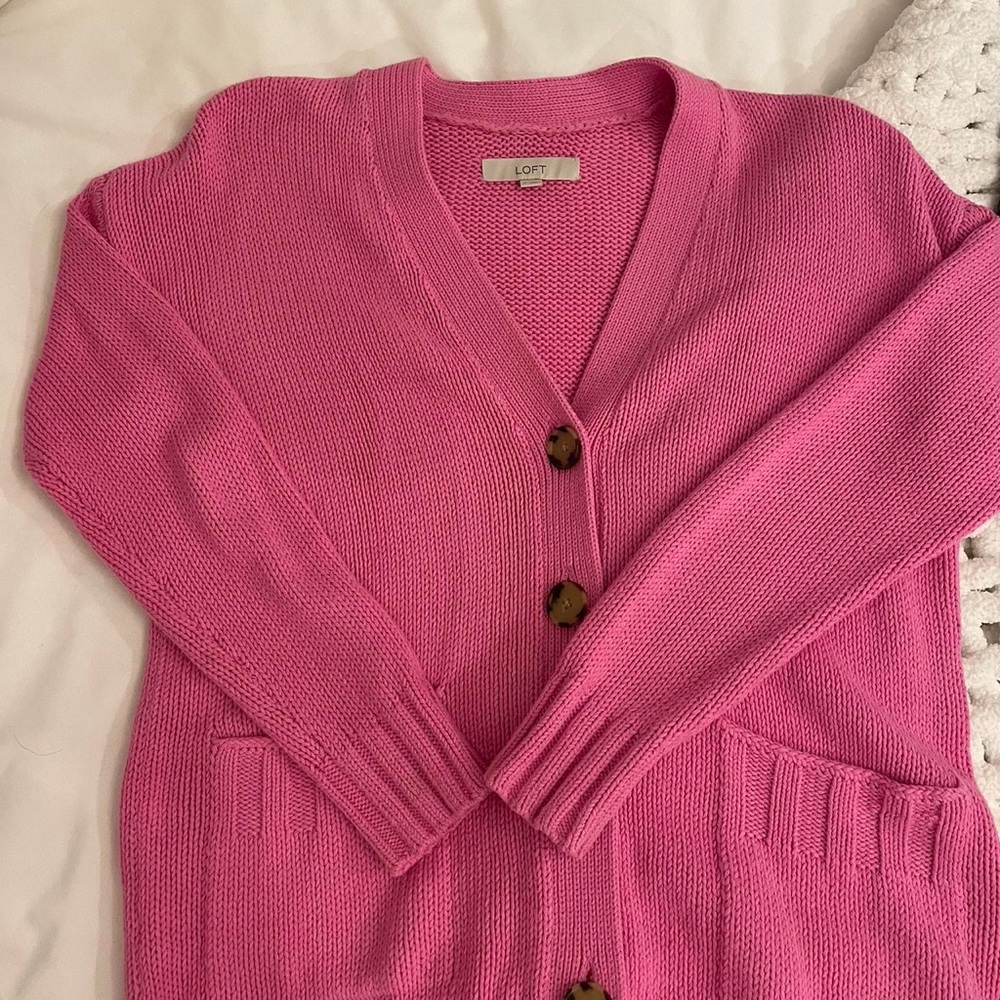 LOFT Vibrant Pink Cardigan Sweater